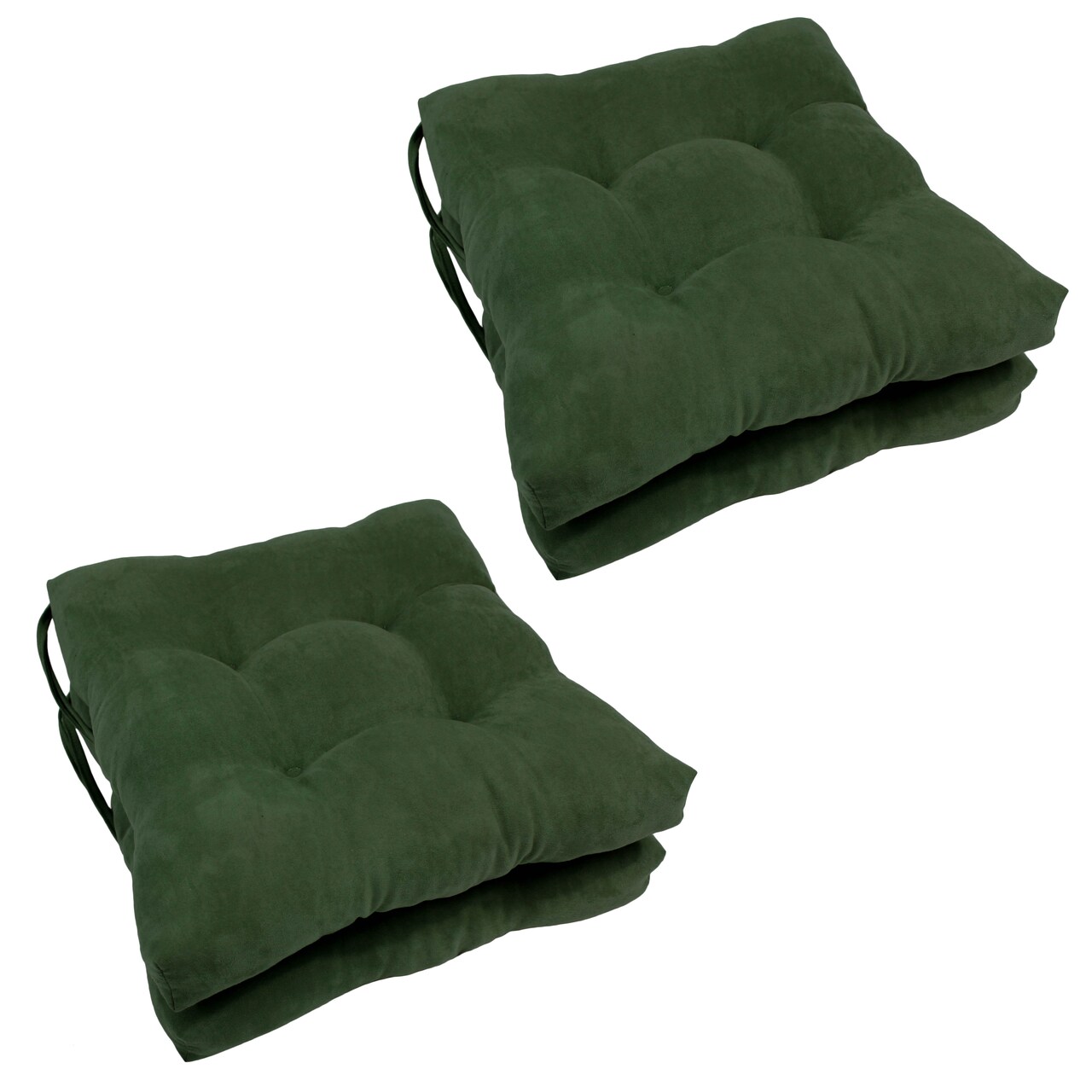 16-inch Solid Micro Suede Square Tufted Chair Cushions (Set of 4) - Hunter Green